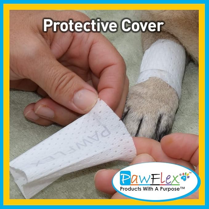 PawFlex Protective Sleeve Tubular Cover - Bandages - for Dogs Cats and Other Pets First Aid Wound Care Comfortable Non-Adhesive Breathable & Water Resistant 18 Strips (yields 36-54 Covers)-(Large)