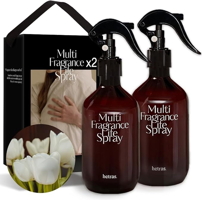 hetras Multi Fragrance Life Spray 10.14 fl oz x 2 Pack | La Tulip Shower - Elegant Flowers Scent | Non-Aerosol Odor Freshener Room Mist for Room, Closet, Fabric | Infused with Essential Oils