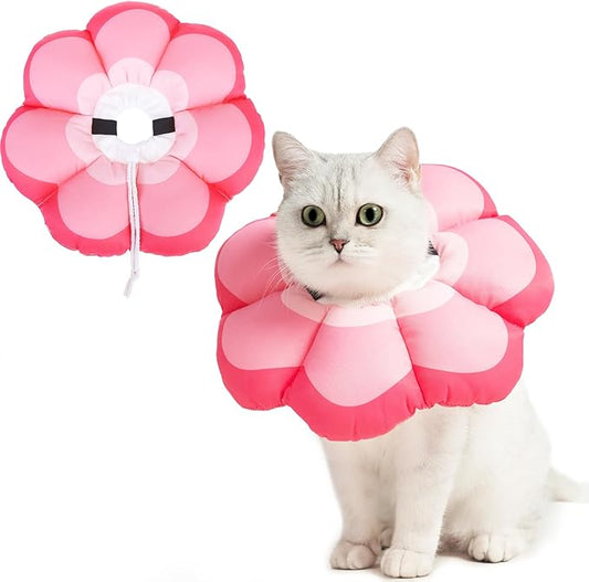 PUPTECK Cat Cone Collar Soft, Adjustable Protective Recovery Flower Collar Alternative, Comfortable Elizabethan Cat Collar Lightweight Stop Licking Neck Cone for Cats After Surgery, Pink, S