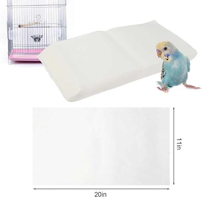 100 Pcs Bird Cage Liner Papers, 20 x 11 inch Non-Woven Gravel Liner Paper for Bird Cage, Disposable Cage Paper Liners Precut Absorbent Bird Cushion Paper Pad Accessories for Parrot Pet Cages