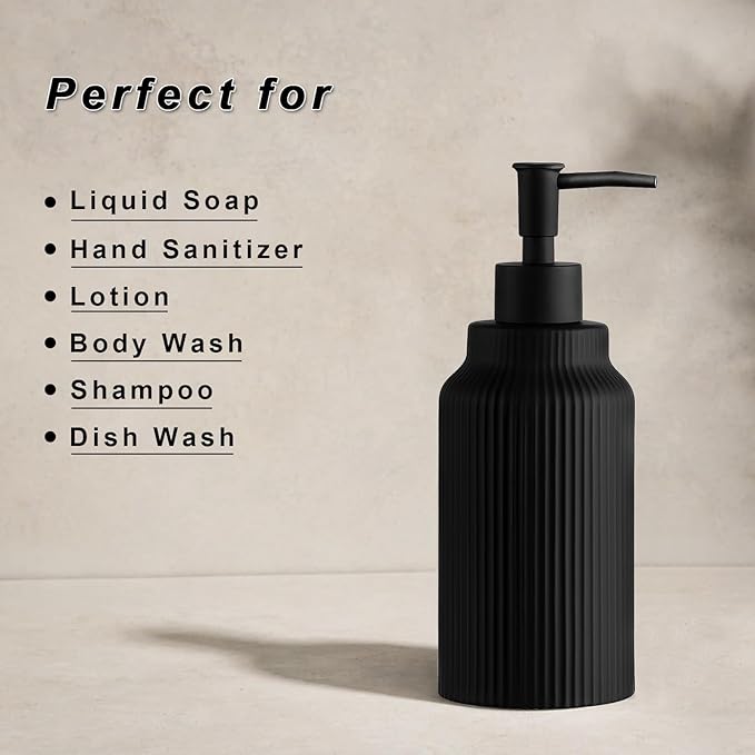 Modern Ceramic Soap Dispenser for Bathroom，14oz Ceramic Soft Touch Hand Lotion Dispenser with Pump，Liquid soap Dispenser for Kitchen Rubber Paint (Black)