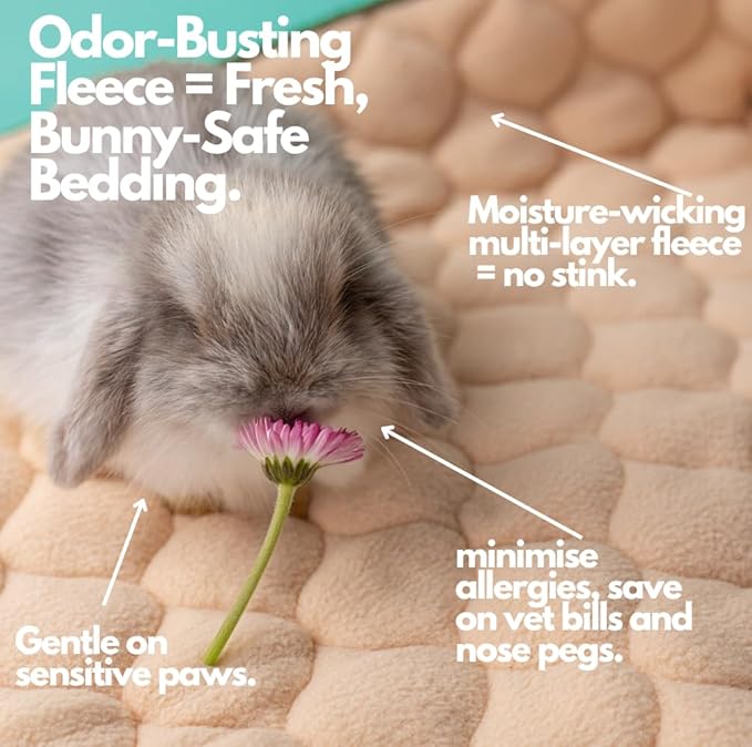 Hopp'd™ HutchLiner 2.0 Premium Guinea Pig Cage Liner Washable Fleece Bedding for Rabbits & Guinea Pigs | Waterproof, Odor Control, Cooling Mat, Anti-Slip Bunny Mat & Pee Pad | C&C Cages (2x4)