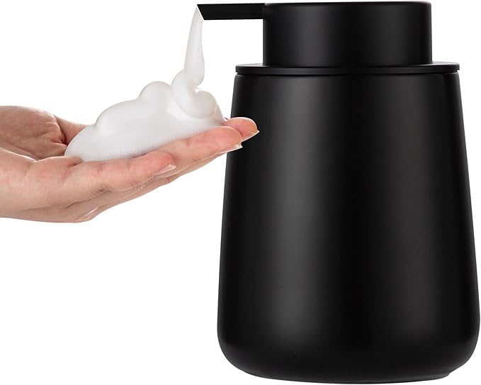 Enra Foaming Black Soap Dispenser, 12 oz Ceramic Refillable Modern Foam Soap Dispenser for Bathroom and Kitchen with Easy-to-Press Pump