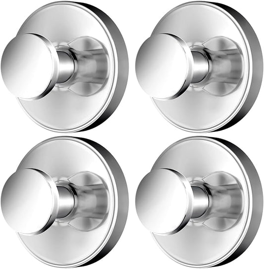2025 Upgraded Drill-Free Suction Cup Hooks, Stainless Steel Suction Cup Hooks for Shower, Mirror, Wall, Bathroom, Glass, Hanging Towels - 4 Pack, Bright Silver