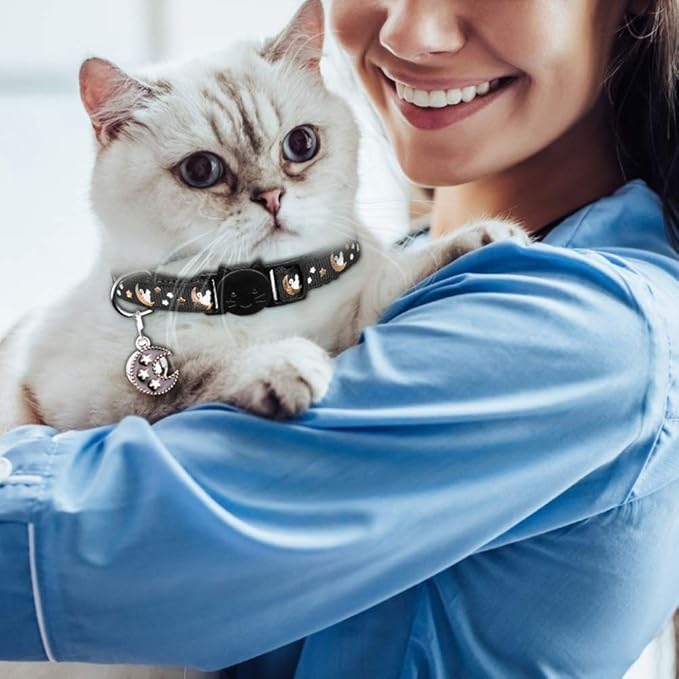 2Pcs Breakaway Cats Collars Cat Collars for Boy & Girl Cats Adjustable Kitten Collars with Bell,Black+Tangerine,8"-13.1"