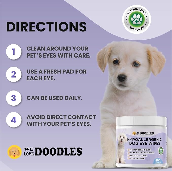 We Love Doodles Dog Eye Wipes - Gently Clean Eyes with Pre-Soaked Eye Wipes for Dogs, Effective Tear Stain Remover for Dogs, Safe Pet Eye Wipes for Crust & Eye Debris, Dog Eye Cleaner - 200 Pads