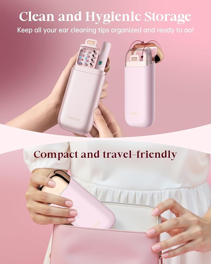 Ear Wax Removal Tool Camera, Ear Cleaning Kit with Flexible Visual Ear Camera Otoscope, Portable Wireless Painless Ear Cleaner with Earwax Remover Tweezers for Adults Kids Pets(Pink)