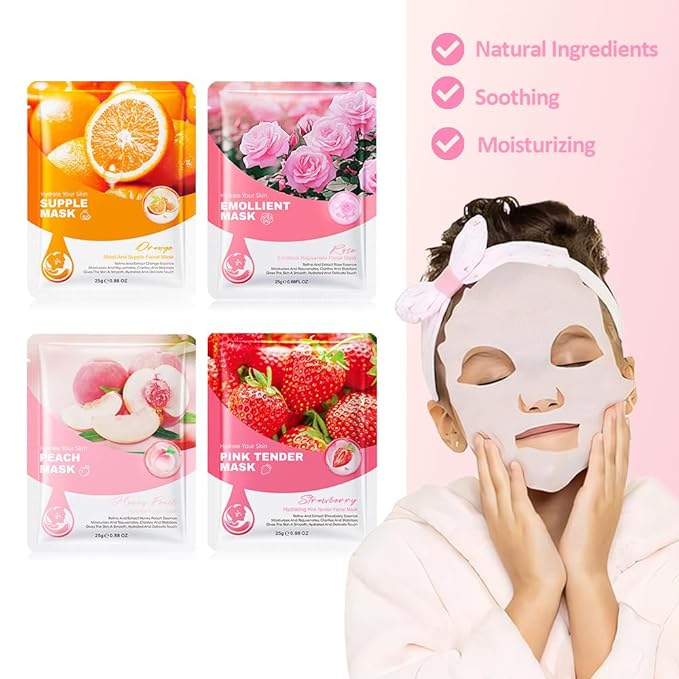 Kaely 8 Pack Variety Sheet Masks, Spa Party Face Masks for Kids Teens Skincare Set, Girls Night Facial Masks Skin Care, Moisturize Soothe for All Skin Types, Birthday Christmas Gifts, Set02