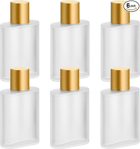 Tessco for you 6 Pcs 50ml / 1.7 Ounces Frosted Glass Bottle Perfume Atomizer refillable Spray Empty Perfume Dispenser Fine Mist Atomizer Cosmetic Container for Travel Men Women(Gold)