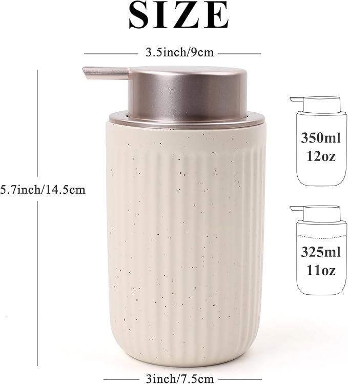 BosilunLife Foam Hand Soap Dispenser - Ceramic Foaming Soap Dispenser for Bathroom 12oz Refillable Liquid Lotion Soap Dispenser with Rust-Proof Foaming Pump for Countertop