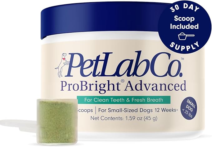 PetLab Co. ProBright Advanced Dental Powder - Dog Breath Freshener - Teeth Cleaning Made Easy – Targets Tartar & Bad Breath - Packaging May Vary - Formulated for Small Dogs