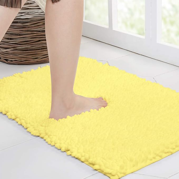 Walensee Large Bathroom Rug Non Slip Bath Mat (72x24 Inch Yellow) Water Absorbent Super Soft Shaggy Chenille Machine Washable Dry Extra Thick Perfect Absorbant Best Plush Carpet for Shower Floor
