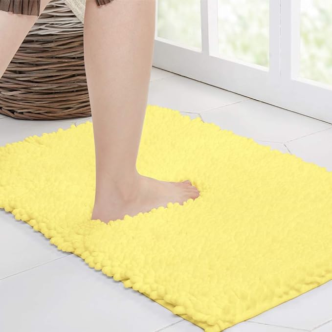 Walensee Large Bathroom Rug Non Slip Bath Mat (24x60 Inch Yellow) Water Absorbent Super Soft Shaggy Chenille Machine Washable Dry Extra Thick Perfect Absorbant Best Plush Carpet for Shower Floor