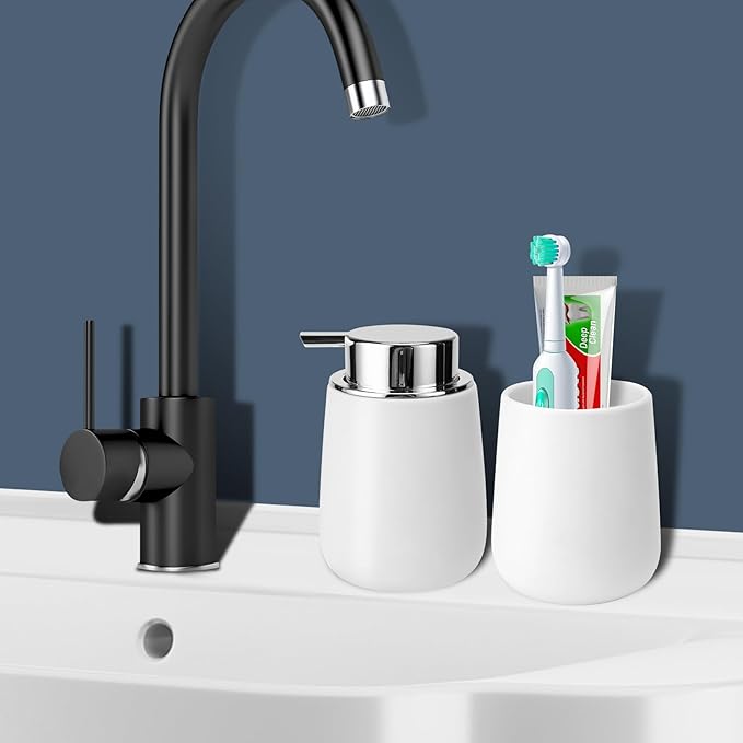 Soap Liquid Dispenser Ceramic with Easy-to-Press Pump Hand Liquid Dispenser for Shampoo Bathroom Kitchen 12 oz 2pcs