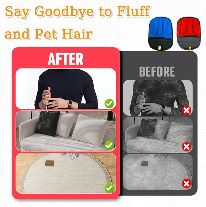 2Pcs Static Pet Hair Removal Glove,Reusable Electrostatic Pet Cat Dog Hair Remover Grooming Gloves Brush Tool for Couch, Furniture, Carpet, Car Seat,Dog Combs for Grooming Matting,Blue and Orange
