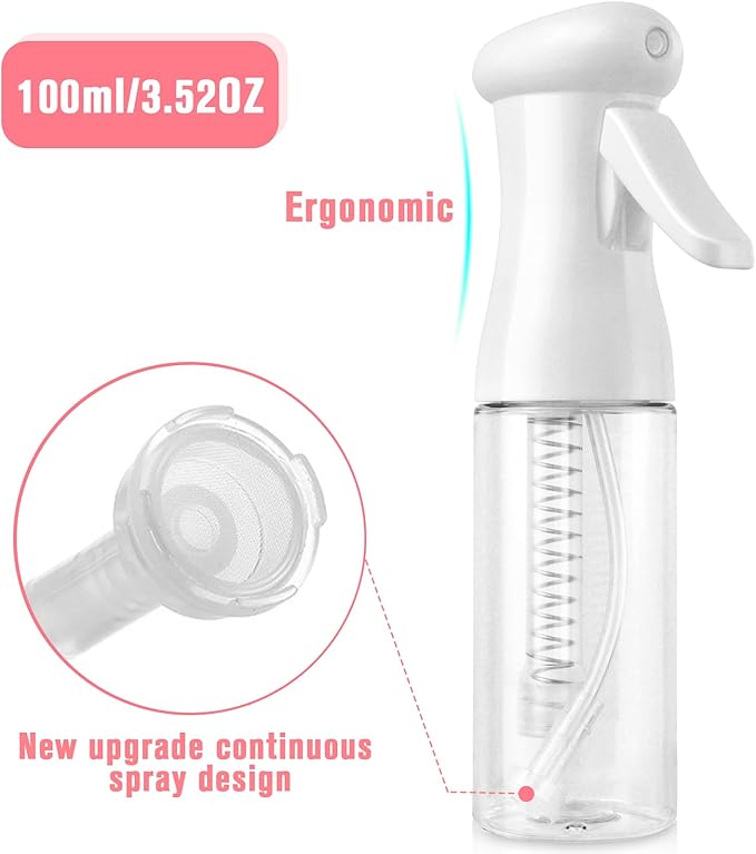 Continuous Travel Spray Bottle,Hair Small Spray Bottl e,Plants Water Spray Mist Bottle,Ultra-Fine Spray Bottle for Hair,Skincare, Plant Care, Pet Grooming, Cleaning 100 ML White（2 Pcs）