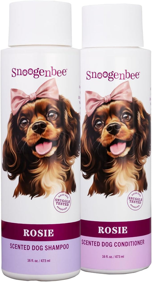 Rosie Dog Shampoo & Conditioner Combo 2 Pack - Floral Scented, Moisturizing & Hydrating - Makes Combing Easier, Promotes Fur Growth, Relieves Itchiness - 2 Bottles 16 oz