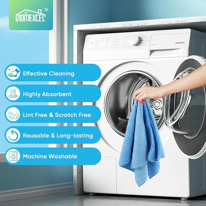 HOMEXCEL Blue Microfiber Cleaning Cloth, 12 Pack Premium Microfiber Towels for Cars, Lint Free, Scratch-Free, Highly Absorbent, Reusable Cleaning Rags for Car, Household, Kitchen, Window,11.5"X11.5"