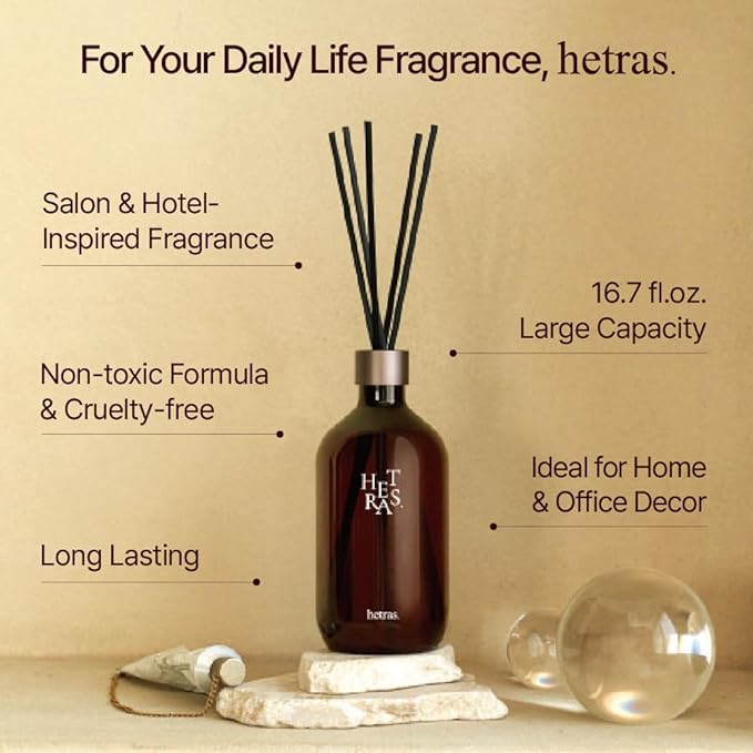 hetras Premium Reed Diffuser Set 16.9 fl.oz. 2 Pack | Hug Soap - Cozy & Clean Scent | Long-Lasting Luxury Fragrance with 10 Reed Sticks for Home & Office | Gifts for Loved One