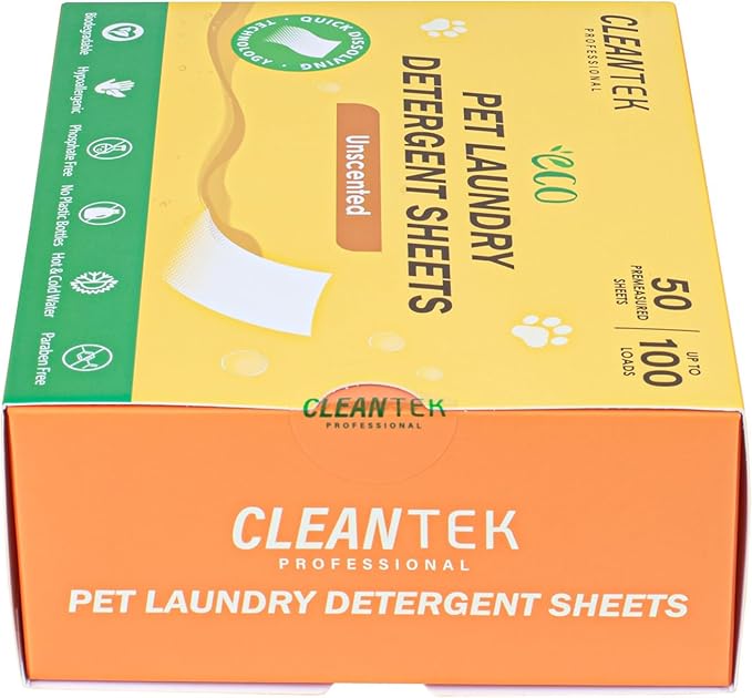 Restaurantware-Clean Tek Professional Detergent Laundry Sheets 50 Pet Cloth Laundry Soap Sheets-Up to 100 Loads, Hypoallergenic, Garment Cleaning Detergent Strips, Suits All Fabrics and Temperatures