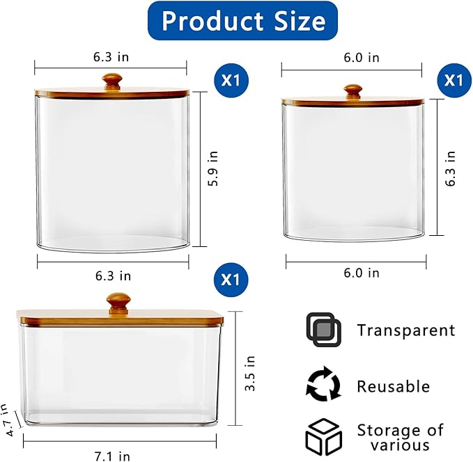 3-Pack Airtight Laundry Storage Containers with Lids - Clear Plastic Detergent Organizers for Laundry Room Organization, Scented Bead Dispenser (2Round2+1Rectangle)