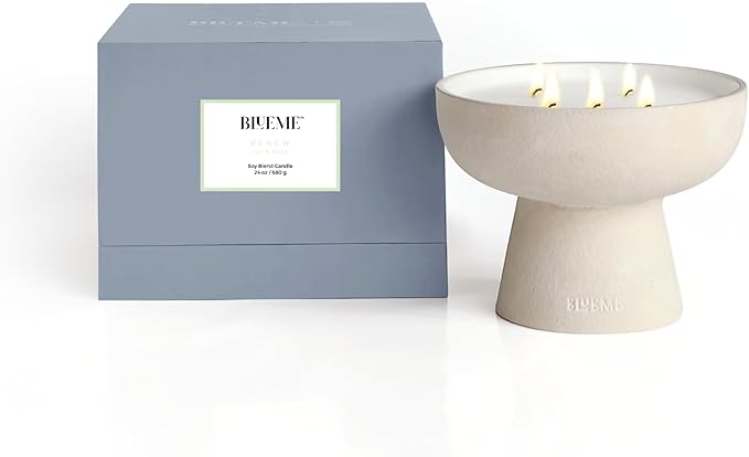BLUEME Renew - Ivy & Rose, Luxury Candle w/Essential Oils, 5 Wick, Hand-Poured Soy, Cotton Wick, Ceramic