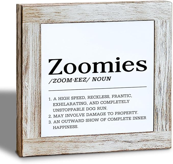 Funny Pet Wooden Box Sign, Zoomies Definition Sign, Rustic Pet Decor for Tabletop or Shelf, Dog Lover Gift, Modern Farmhouse Style Decor 5.9x5.9 Inches