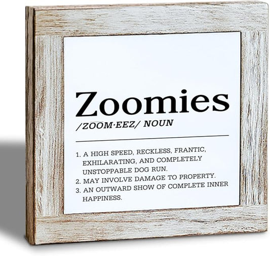 Funny Pet Wooden Box Sign, Zoomies Definition Sign, Rustic Pet Decor for Tabletop or Shelf, Dog Lover Gift, Modern Farmhouse Style Decor 5.9x5.9 Inches