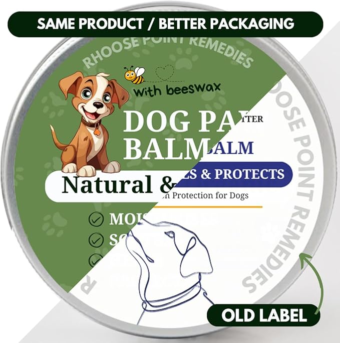 Rhoose Point Remedies Dog Paw Balm - Softens, Heals, Soothes & Protects Dogs Paws, Noses & Skin. All Natural, Organic Ingredients. Lick-Safe Protection for Dogs with Beeswax (5 fl.oz - Large Tin)