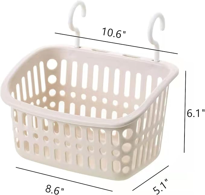 3PCS Plastic Hanging Baskets for Shower, Organizer With Hooks, Rectangle 10.6Inches Small Storage Basket (Beige)
