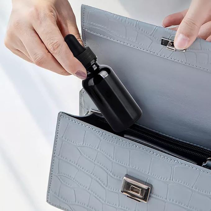 2 oz UV Resistant Dropper Bottle 24 Pack Black Glass Boston Bottles 60ml with Eye Droppers Black Caps for Essential Oils, Perfume, Leak Proof Travel Bottles for Liquids