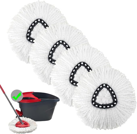 4 Pack Mop Replacement Heads Compatible with 1 Tank System Microfiber Spin Mop Replace Head Mop Refills Safe for Deep Cleaning All Hard-surfaced Floors (White 4 Pack)