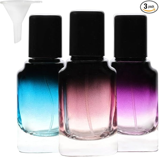 Perfume Bottles Empty Glass Atomizer Sprayer, 3 Pack 20ml Refillable Travel Spray Bottle for Fragranc or Essential Oil, Portable Cologne Atomizers with Dispensing Kit for Handbag, Date