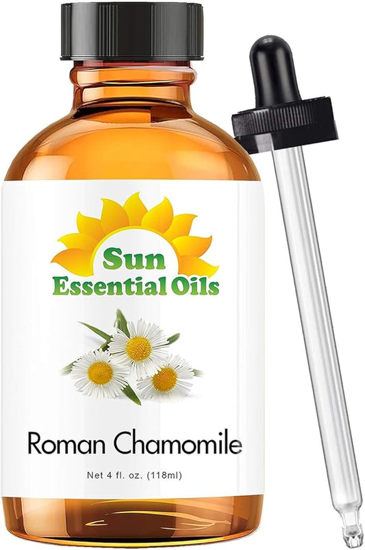 Sun Essential Oils - Roman Chamomile Essential Oil (4 oz) for Diffuser, Skin, Body, Face, Aromatherapy Massage & Humidifier, Scent for Soap, Candle, Shampoo & Lotion Making at Home