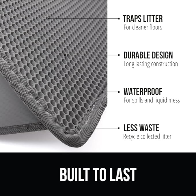 GORILLA GRIP Honeycomb Cat Litter Box Mat, Two Layer Trapping Waste Mats, Soft On Paws, Litter Box Supplies and Essentials for Indoor Cats, Traps Excess, Water Resistant for Floors, 24x15 Gray
