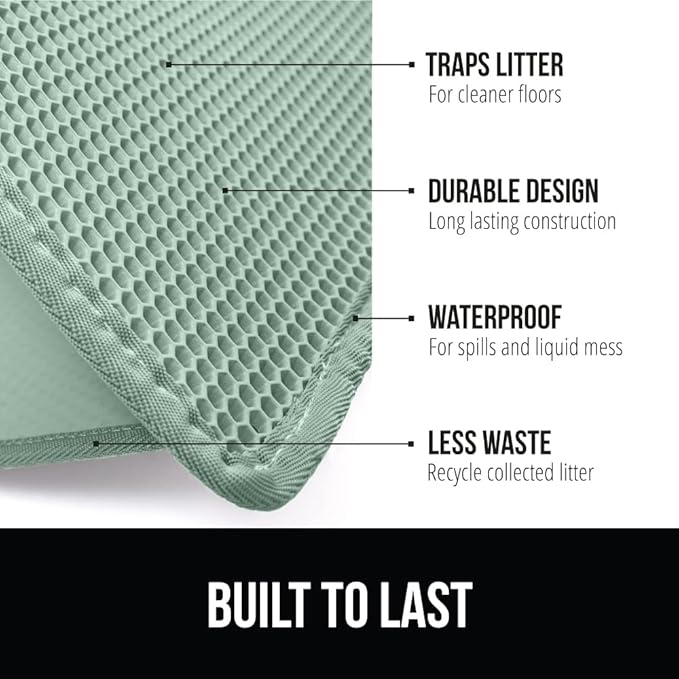 GORILLA GRIP Honeycomb Cat Litter Box Mat, 35x24 Two Layer Trapping Waste Mats, Soft On Paws, Litter Box Supplies and Essentials for Indoor Cats, Traps Excess, Water Resistant for Floors, Sage
