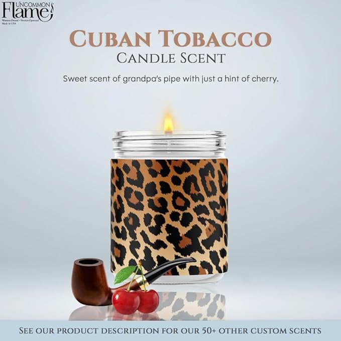 100% Handmade Non-toxic Soy Wax Candle, Warm Scent, 120hr Burn, Soot Free, Cotton Wick, 16 oz - Fun Animal Print, Cheetah Design (Leopard Print, Cuban Tobacco)