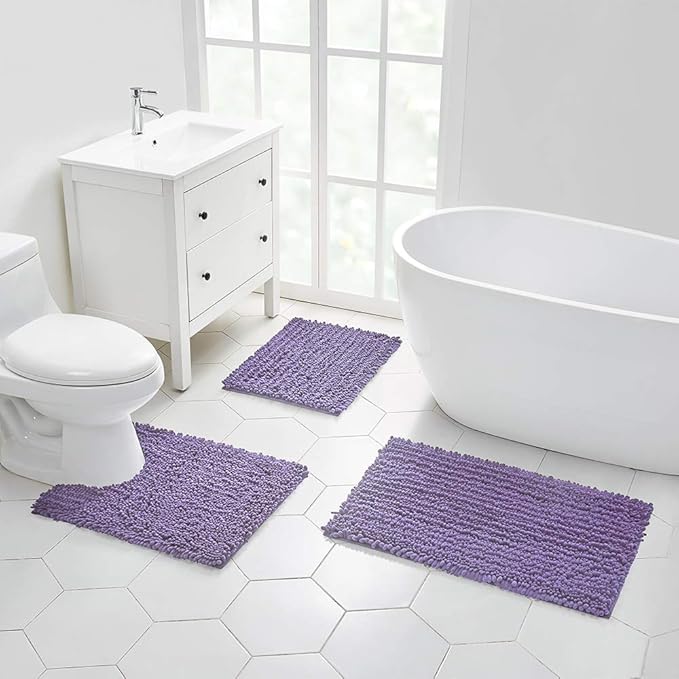 Walensee Bathroom Rug Non Slip Bath Mat (36x24 Inch Lavender) Water Absorbent Super Soft Shaggy Chenille Machine Washable Dry Extra Thick Perfect Absorbant Best Large Plush Carpet for Shower Floor