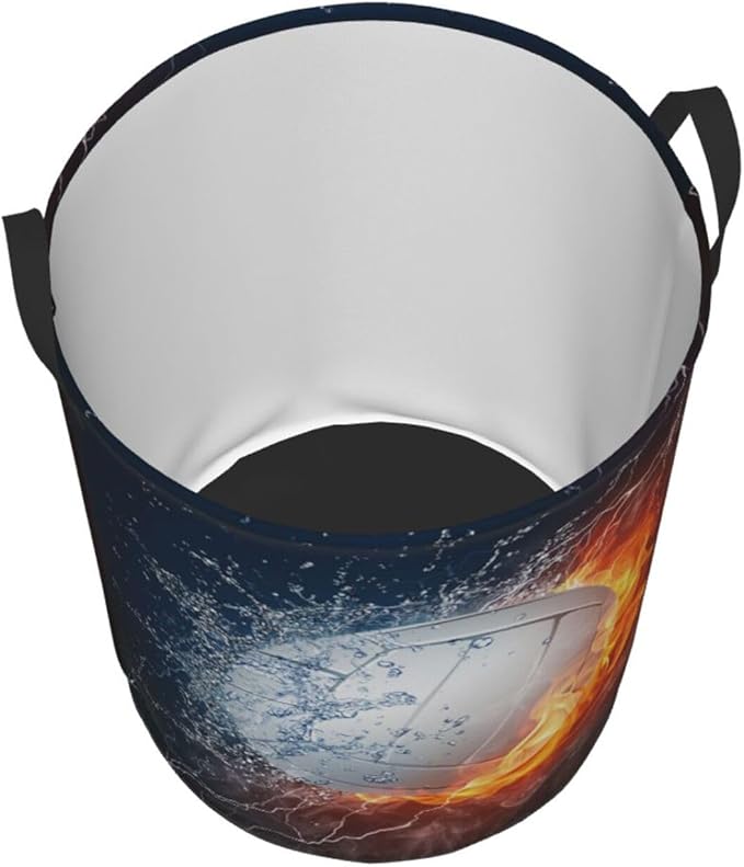 Volleyball Laundry Hamper Bag With Waterproof Liner - Sport Themed Round Laundry Basket Foldable Clothes Storage Organizer For Bathroom Bedroom Nursery Dorm, S-16.5"X 13.8"