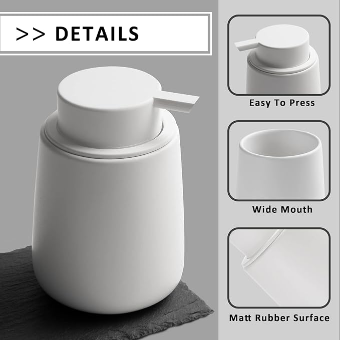 Soap Liquid Dispenser Ceramic with Easy-to-Press Pump Hand Liquid Dispenser for Shampoo Bathroom Kitchen 12 oz 2pcs
