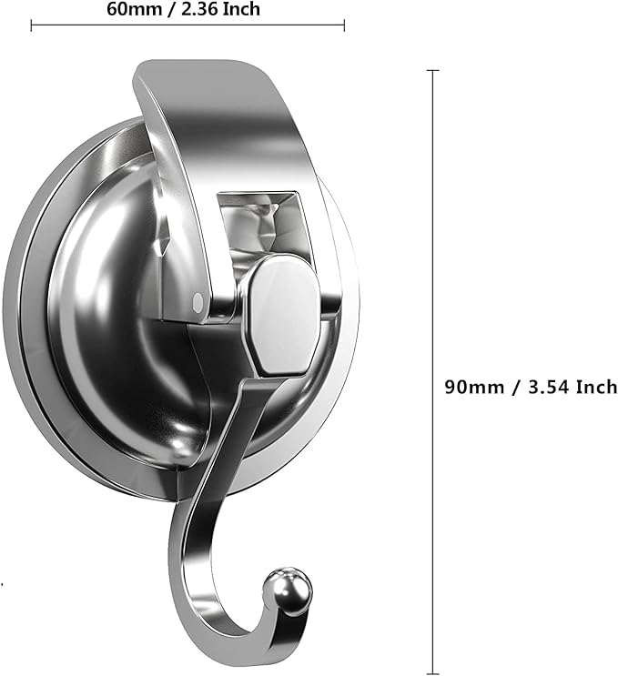 Heavy Duty Vacuum Suction Cup Hooks, Silver Plated Polished Super Suction for Kitchen Bathroom, 6 Pack