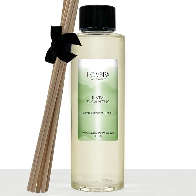 LOVSPA Revive Eucalyptus Diffuser Oil - Luxury Essential Oils for Diffuser Refill & Air Freshener Room Spray - Long-Lasting & Natural Home Fragrance, Scented Oil for Diffusers, USA Made, 4oz