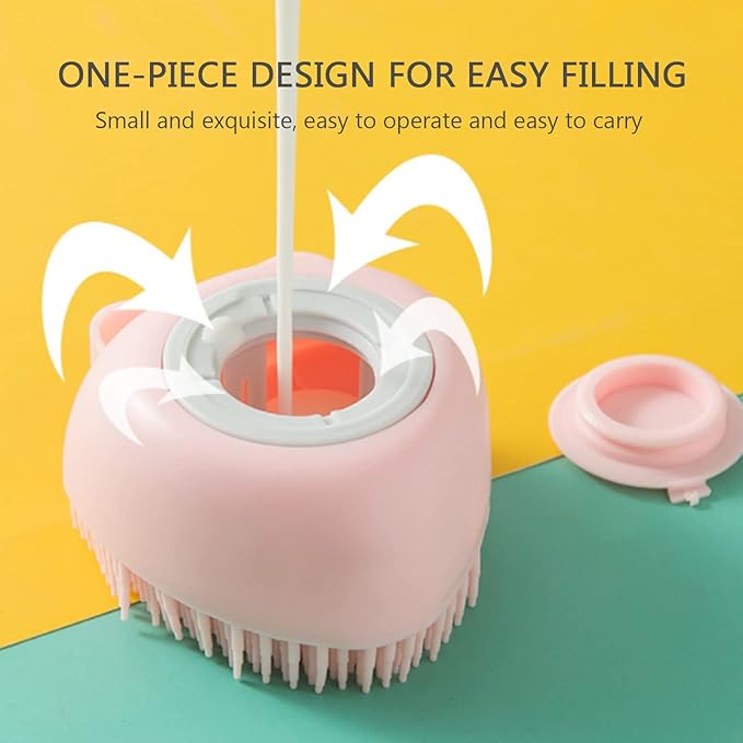 2 Pack Pet Bath Massage Brush Soft Silicone with Ring Handle Shampoo Dispenser for Dogs Cats