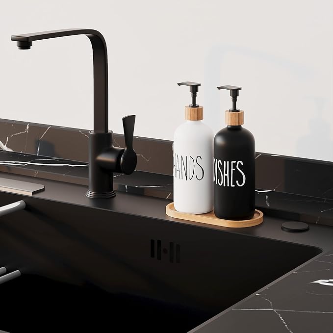 Dish Soap Dispenser for Kitchen Sink.Glass Hand Soap Dispenser, Modern Farmhouse Decor for Bathroom,Kitchen Sink Decor