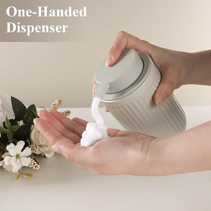 BosilunLife Foam Hand Soap Dispenser - Ceramic Foaming Soap Dispenser for Bathroom 12oz Refillable Liquid Lotion Soap Dispenser with Rust-Proof Foaming Pump for Countertop