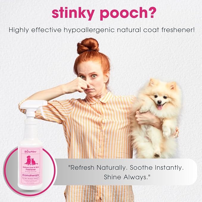 Dog Grooming Spray | Rose Hip, Chamomile & Mint Coat & Skin Freshener 32 oz by Shiny Paw | Dog Odor Spray | Made in the USA