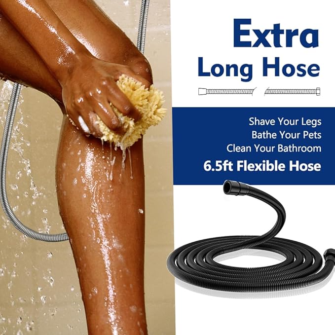 High Pressure 10 Setting Handheld Shower Head, 5" Detachable Showerhead Spray Built-in Power Wash to Clean Tub, Tile & Pets, 79" Extra Long Stainless Steel Hose, Adjustable Bracket - Matte Black