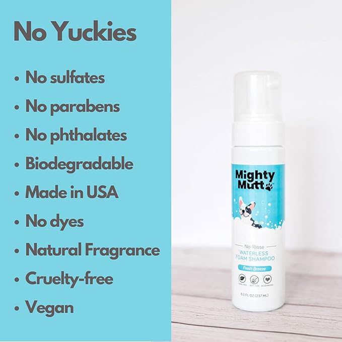Mighty Mutt Hypoallergenic Waterless Shampoo for Dogs | Dry Shampoo for Dogs | Waterless Foam No Rinse | Anti-Itch, Soothing and Deodorizing | Fresh Breeze | 8 Fl Oz