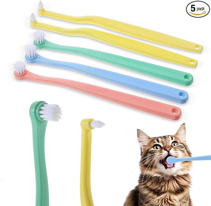 5 PCS Small Dog Toothbrush, Pet Toothbrush Cat Tooth Brush Micro Head Puppy Tooth Brushing Cat Dental Care Oral Hygiene Deep Teeth Cleaning Brushes 360 Degree Soft Bristles Round&Pointed Toothbrushs