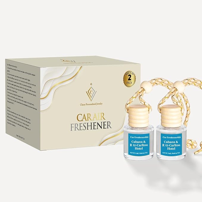 C Classy Car Air Freshener Hanging 2 Pack, Cabana Hotel Scent,Essential Oil Diffuser for C ar, Long-Lasting Fragrance, Car Air Fresheners for Women & Men Gift, Made in USA